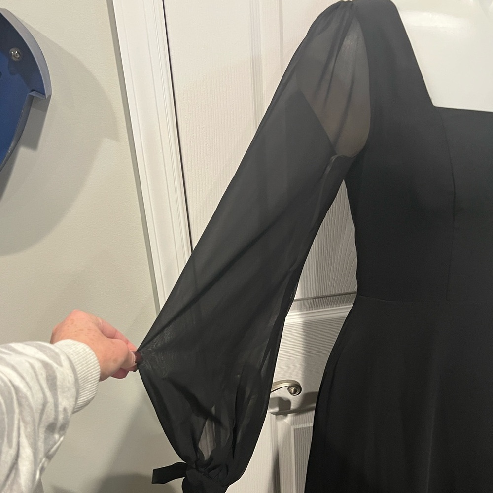 Azazie black chiffon Leonia square neck bishop sleeve maxi dress size A2 - Picture 5 of 9